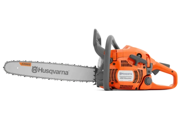 Explore the Husqvarna 450 Rancher Gas Chainsaw with a 20-inch bar: powerful, durable, ideal for landowners needing high-performance cutting.